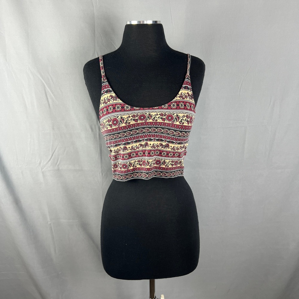 Forever 21 Cropped Cami Top Womens Medium Multicolor Floral Print Cut Out Boho